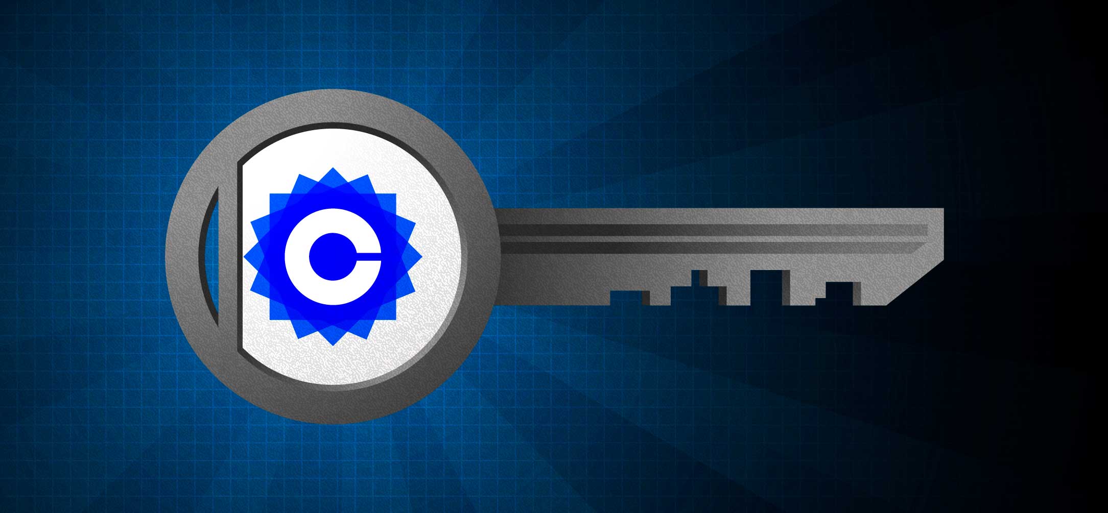 Coinbase logo on a key