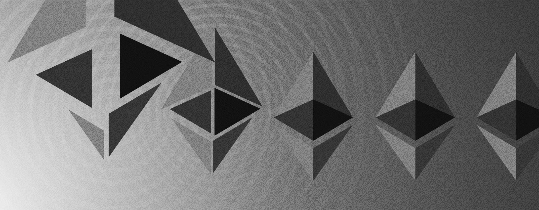 The parts of an Ethereum logo coming together